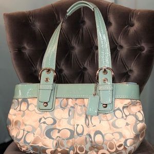 Coach Blue & Tan Signature Handbag EUC